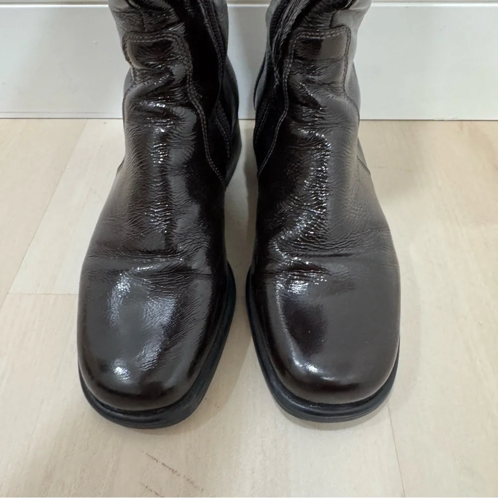 La CANADIENNE Laney Knee Boots Women's 6.5 Patent Dark Brown Waterproof Leather